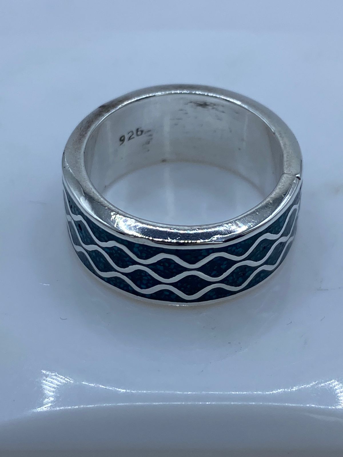 🌊💎 Anillo Banda Oceánica en Plata .925 con Turquesa Natural