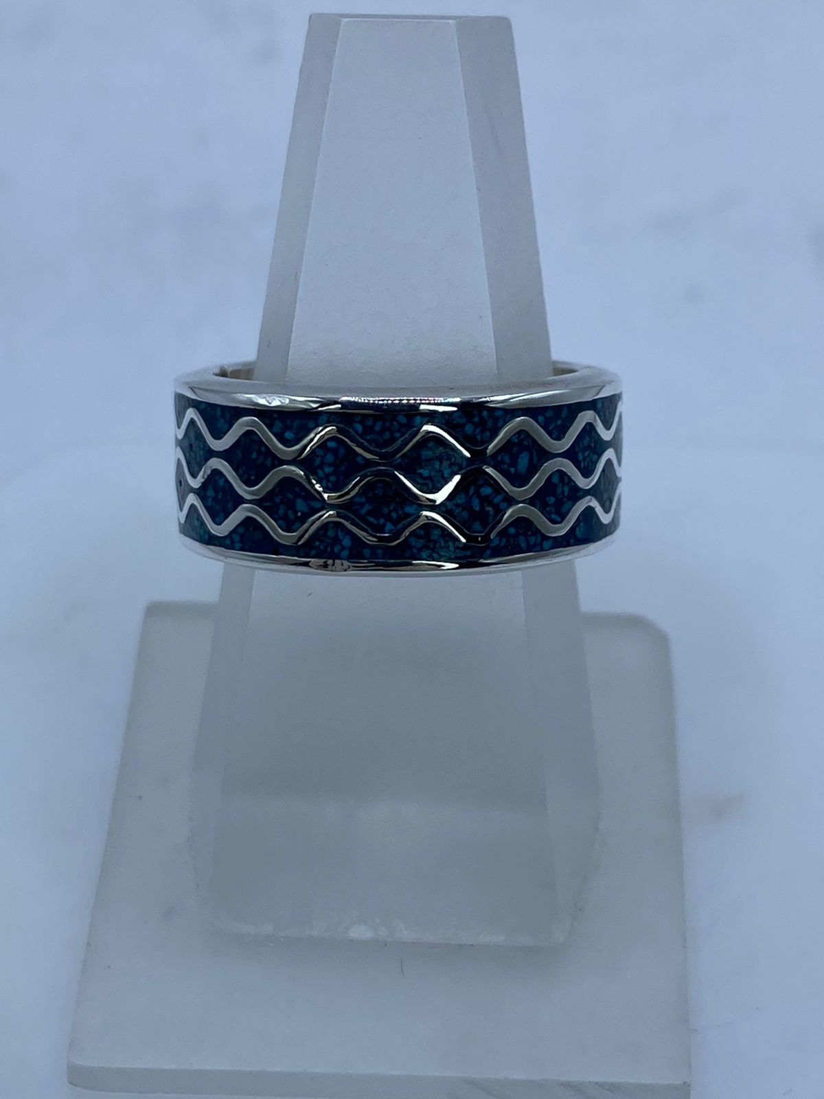 🌊💎 Anillo Banda Oceánica en Plata .925 con Turquesa Natural