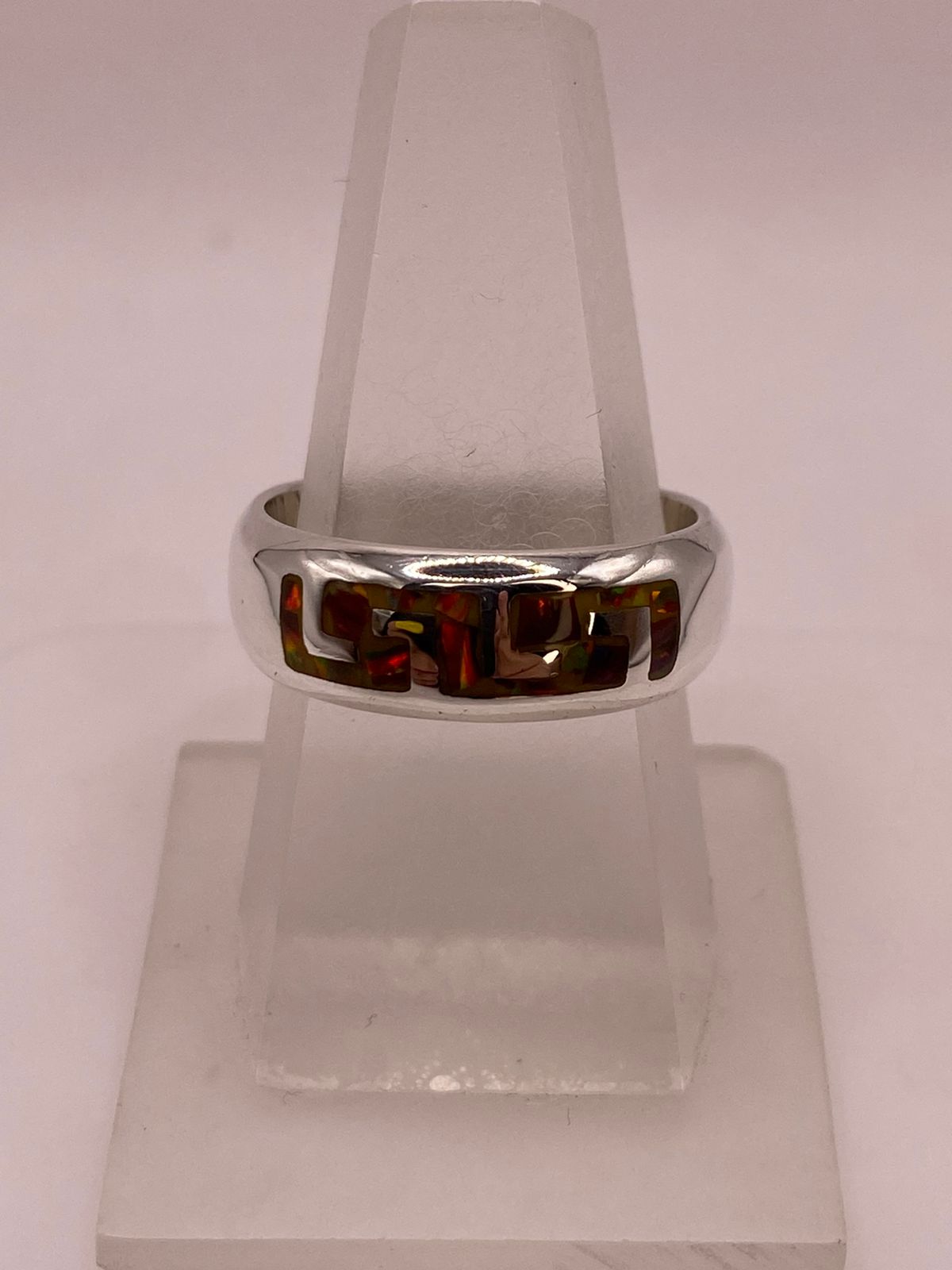Anillo de Banda en Plata Ley 950 con Ópalo de Fuego
