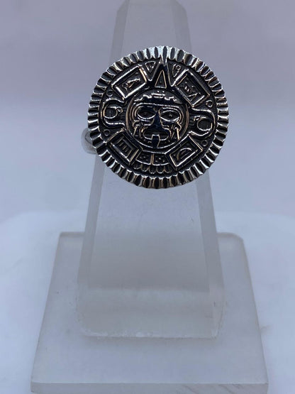 Anillo Calendario Azteca Ajustable en Plata .925 – Diseño Redondo Prehispánico