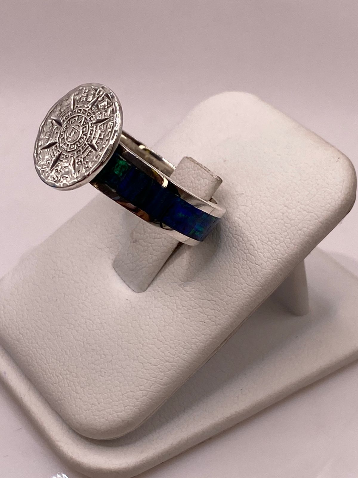 🌞💎 Anillo Calendario Azteca con Ópalo de Fuego en Plata Ley 950