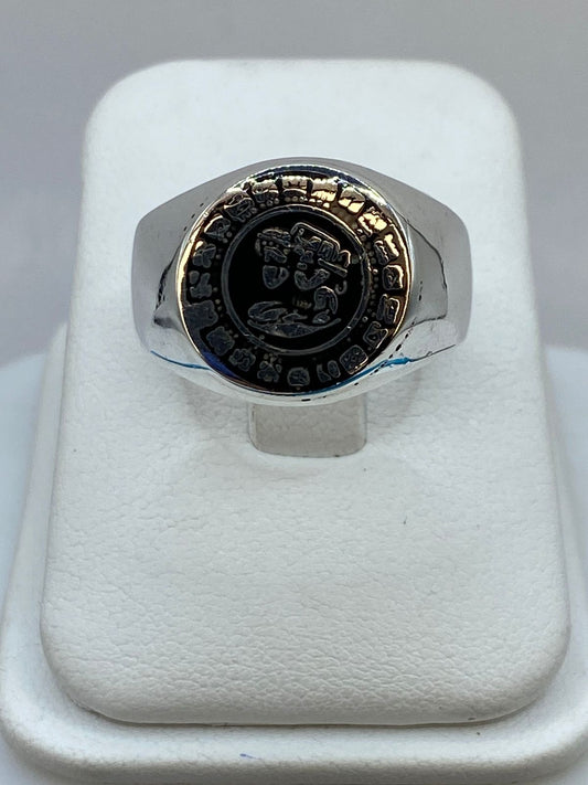 🗿 Anillo Calendario Azteca de Plata .925 — ángulo diagonal