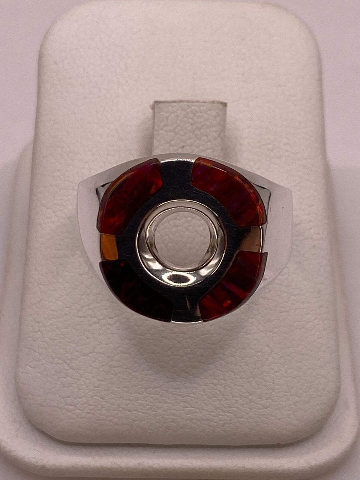 Anillo Circular con Ópalo de Fuego Multicolor en Plata .925