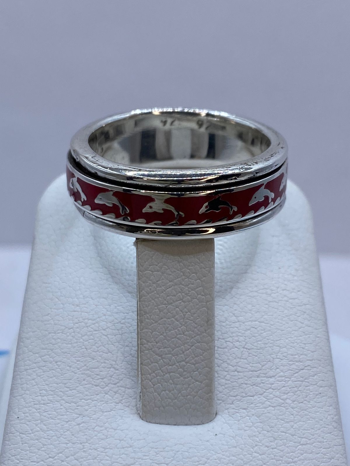 ❤️ Anillo de Coral Rojo con Delfines en Plata .925