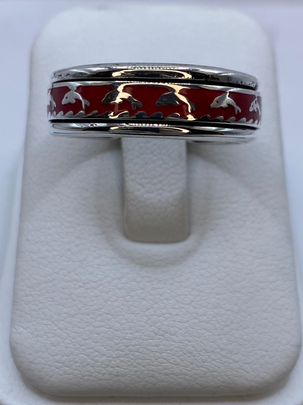 ❤️ Anillo de Coral Rojo con Delfines en Plata .925