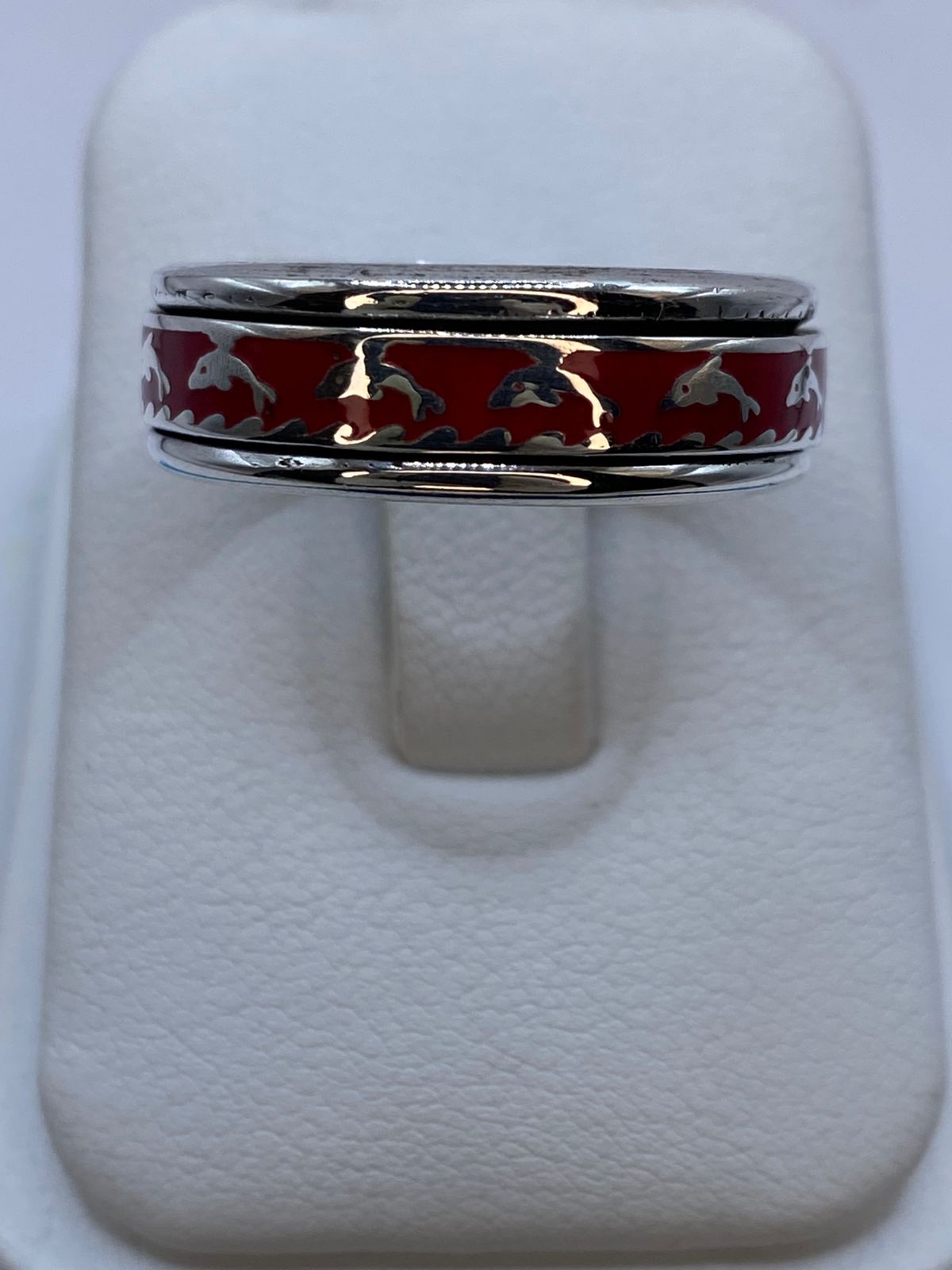 ❤️ Anillo de Coral Rojo con Delfines en Plata .925