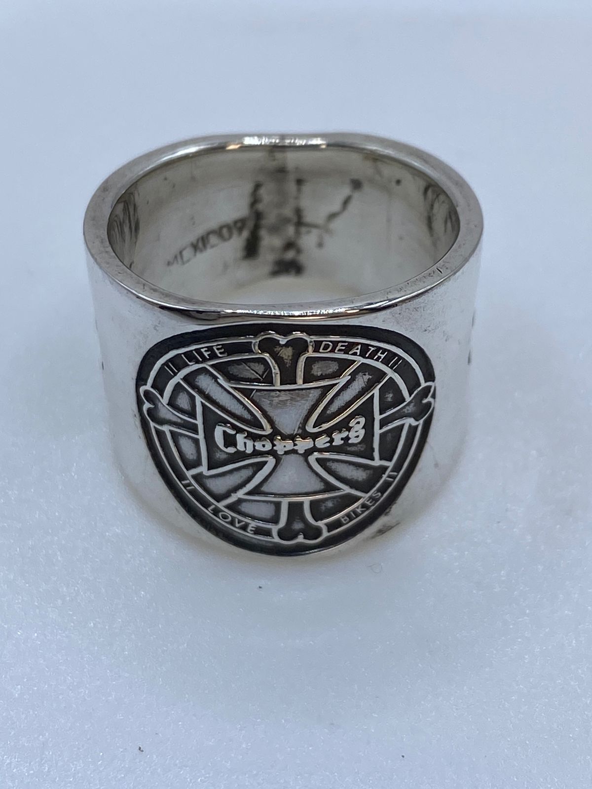 Anillo Cruz Biker “Life Death Love Bikes” en Plata .925 – Diseño Sello Motociclista