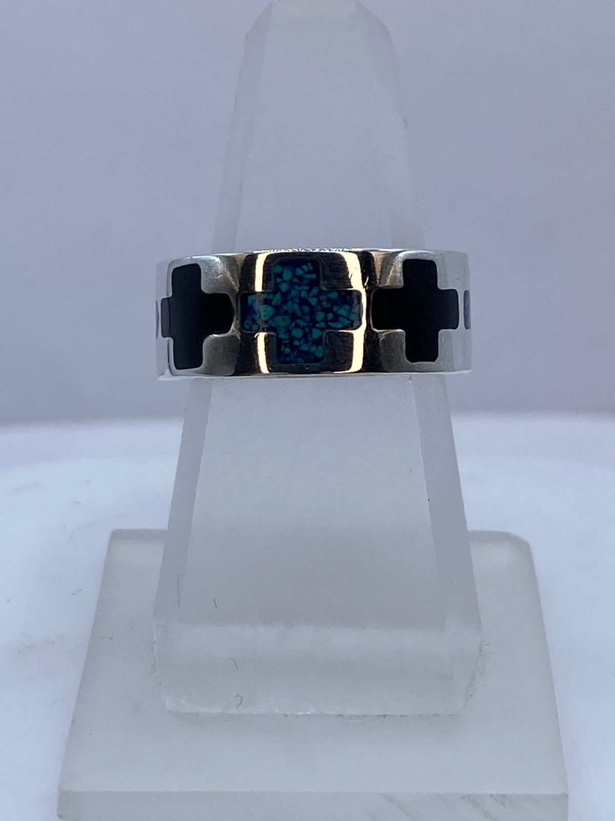 Anillo Cruz Geométrica de Plata .925 con Obsidiana Negra