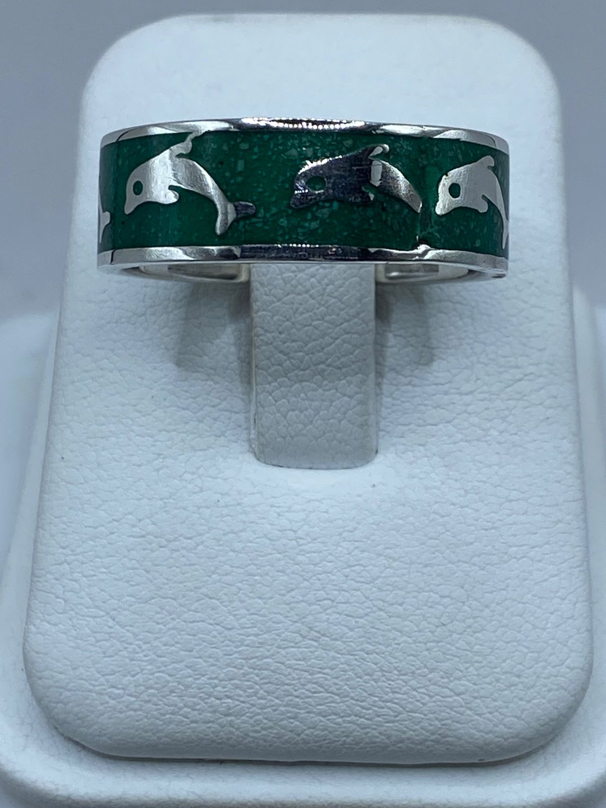 🐬💚 Anillo Delfines en Plata .925 con Malaquita Natural