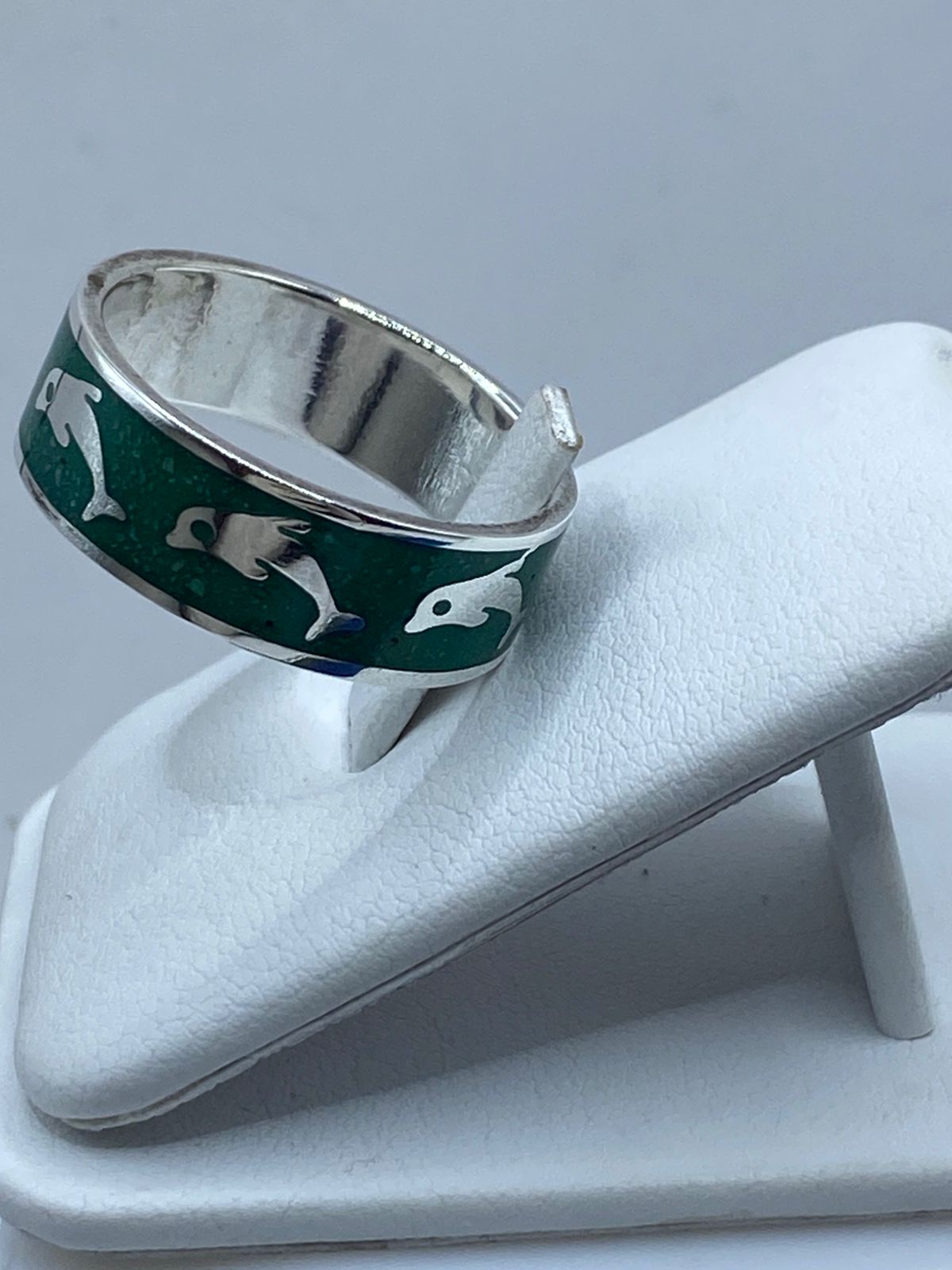 🐬💚 Anillo Delfines en Plata .925 con Malaquita Natural