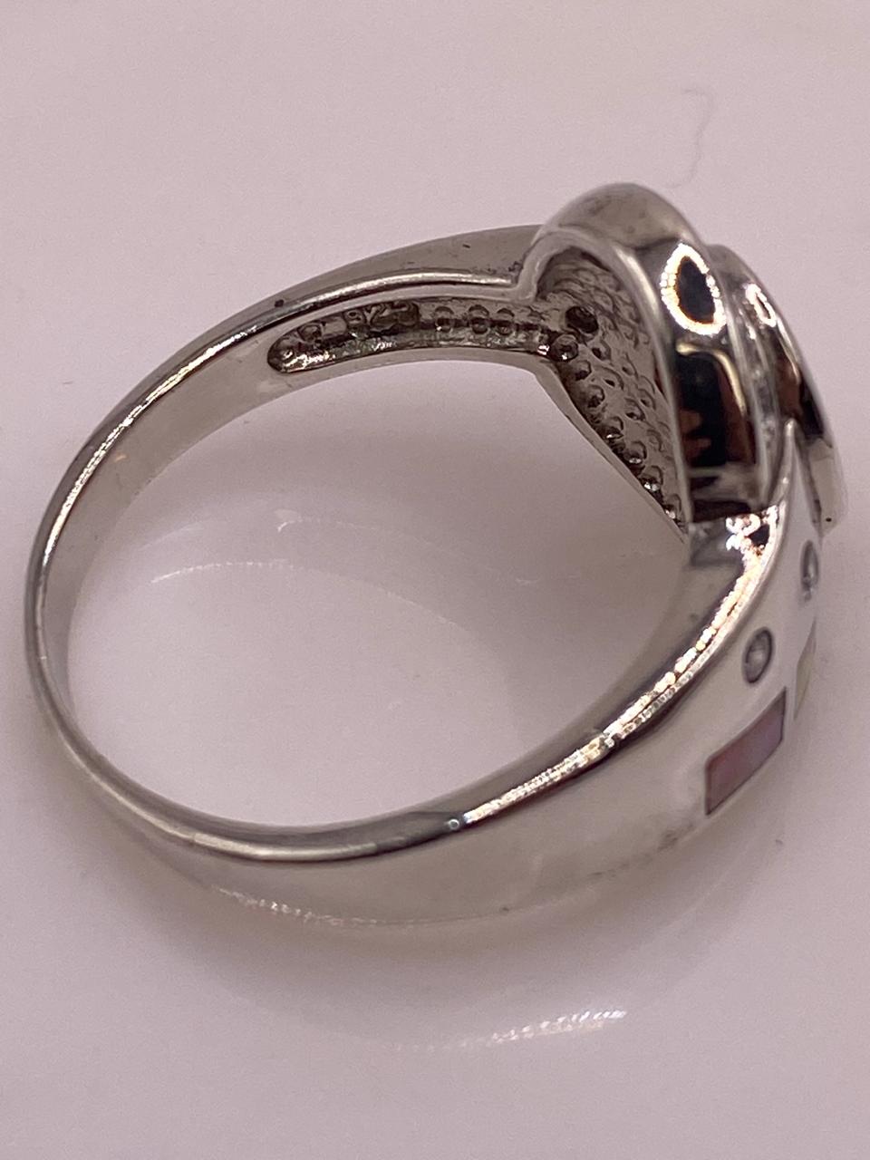 Anillo Diseño Curvo de Plata 925 con Ópalo de Fuego y Zirconia