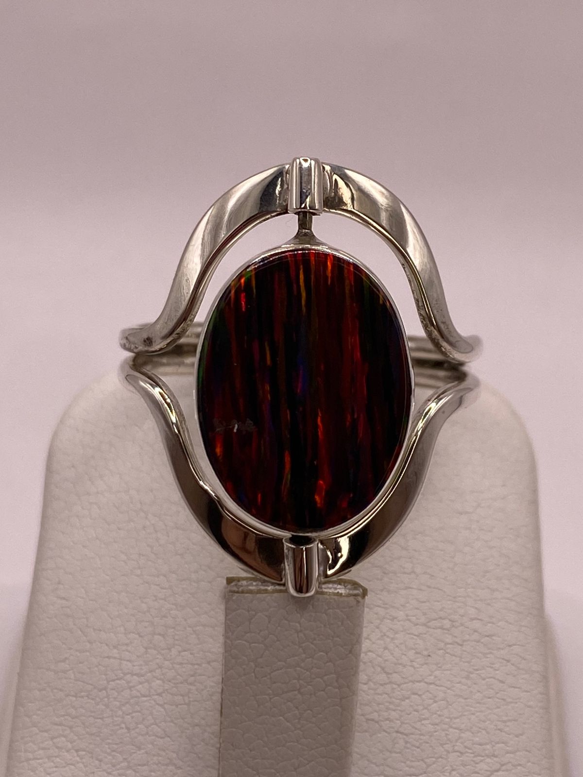 Anillo Doble Vista Giratorio con Ópalo de Fuego en Plata .925