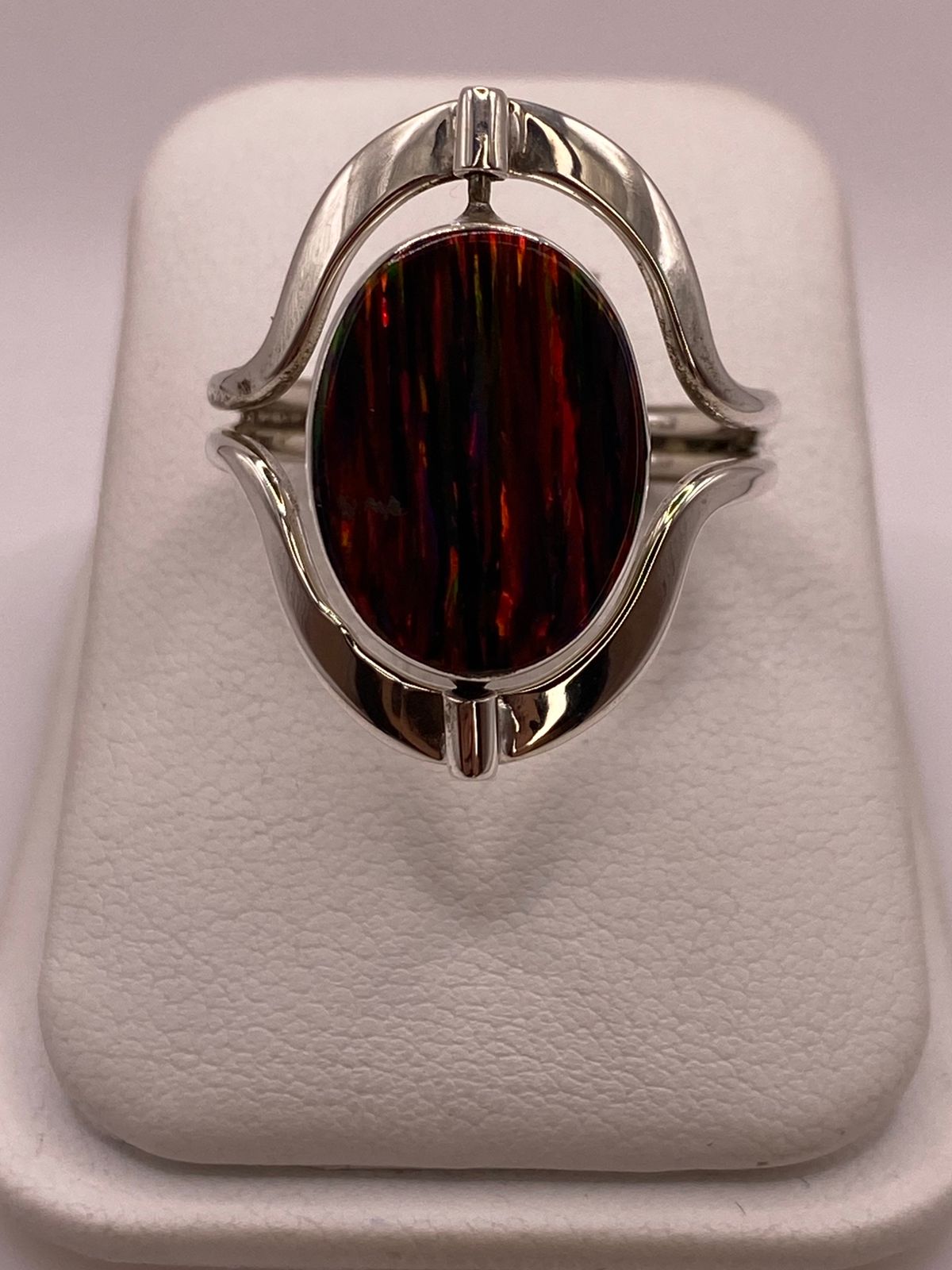 Anillo Doble Vista Giratorio con Ópalo de Fuego en Plata .925