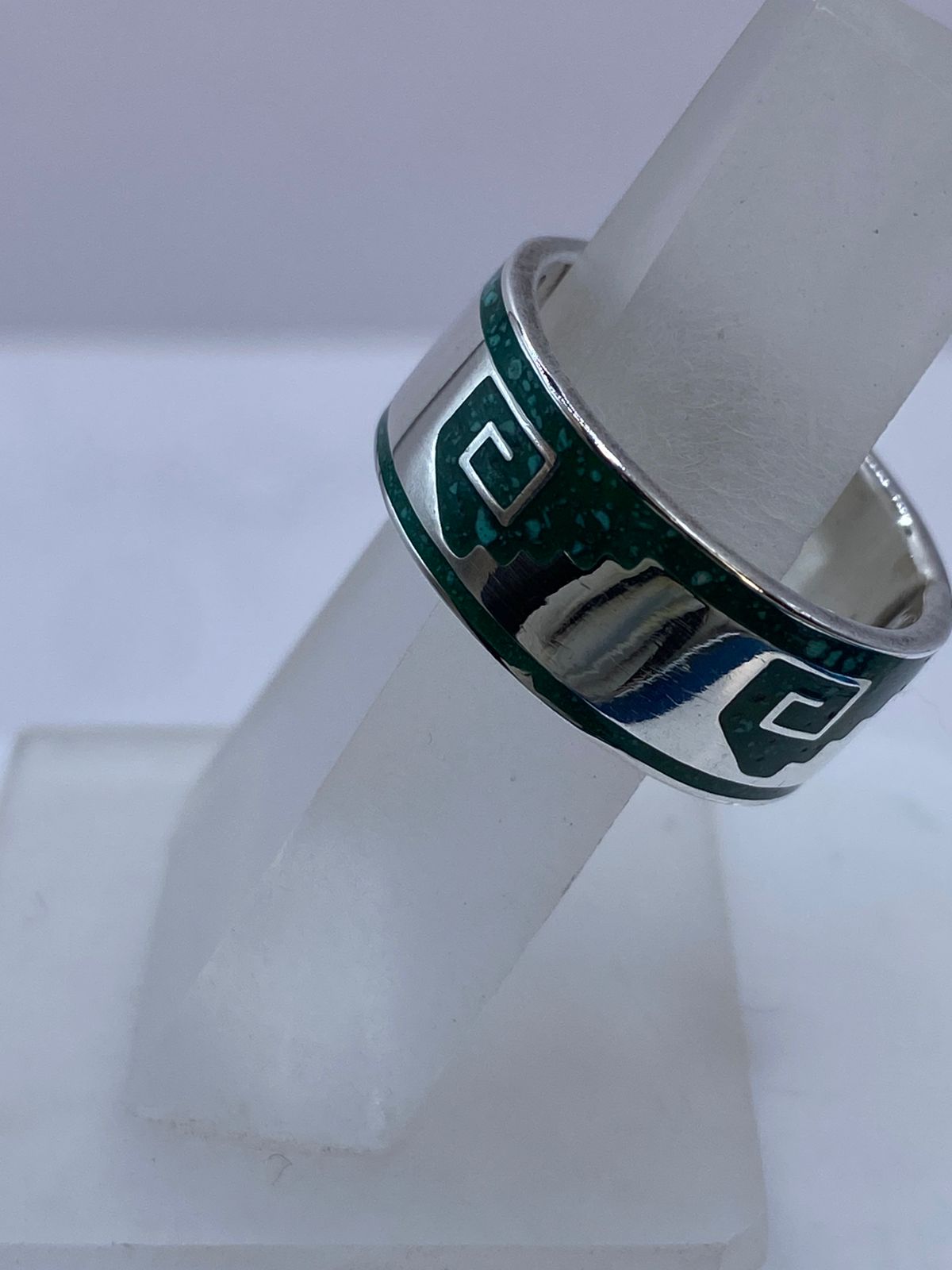 💚 Anillo Escalinata Ancestral de Plata .925 con Malaquita