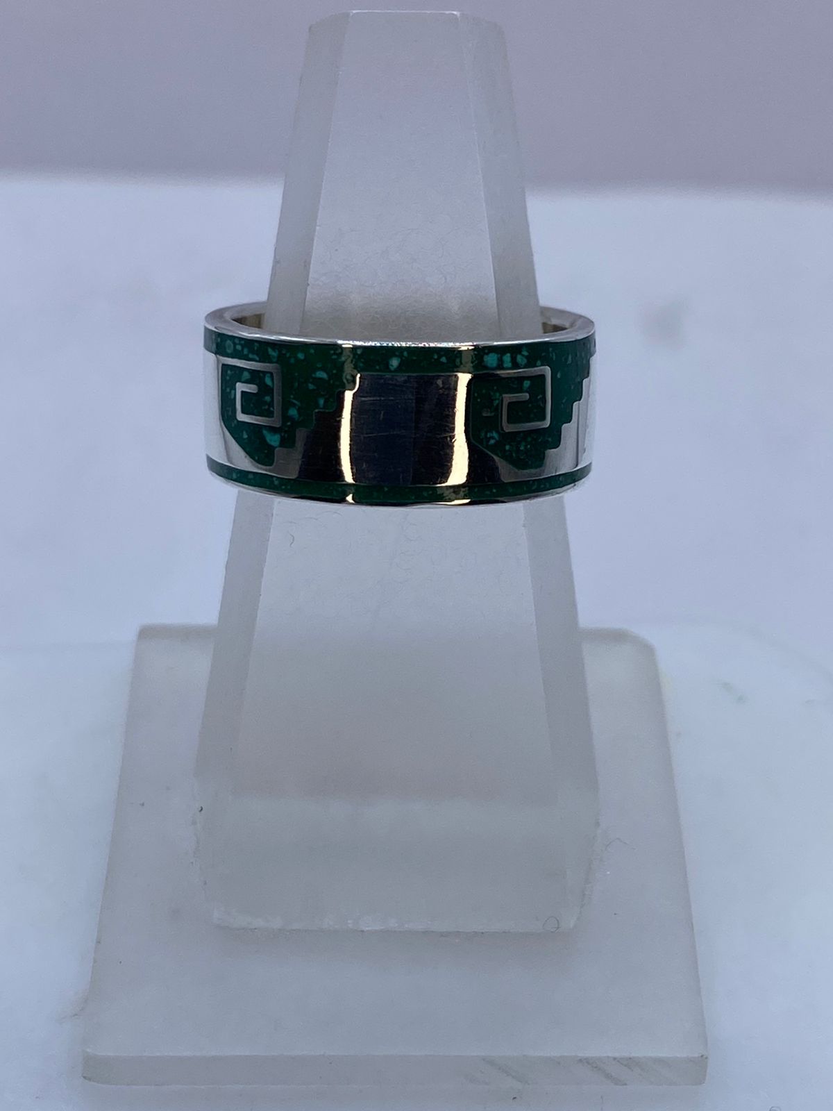 💚 Anillo Escalinata Ancestral de Plata .925 con Malaquita