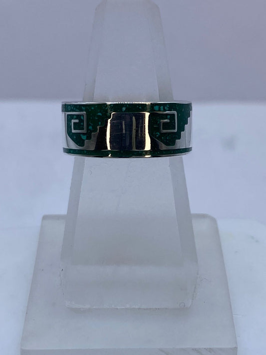 💚 Anillo Escalinata Ancestral de Plata .925 con Malaquita — vista lateral