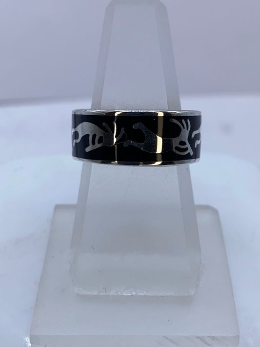 Anillo Escena Ancestral de Plata .925 con Obsidiana Negra