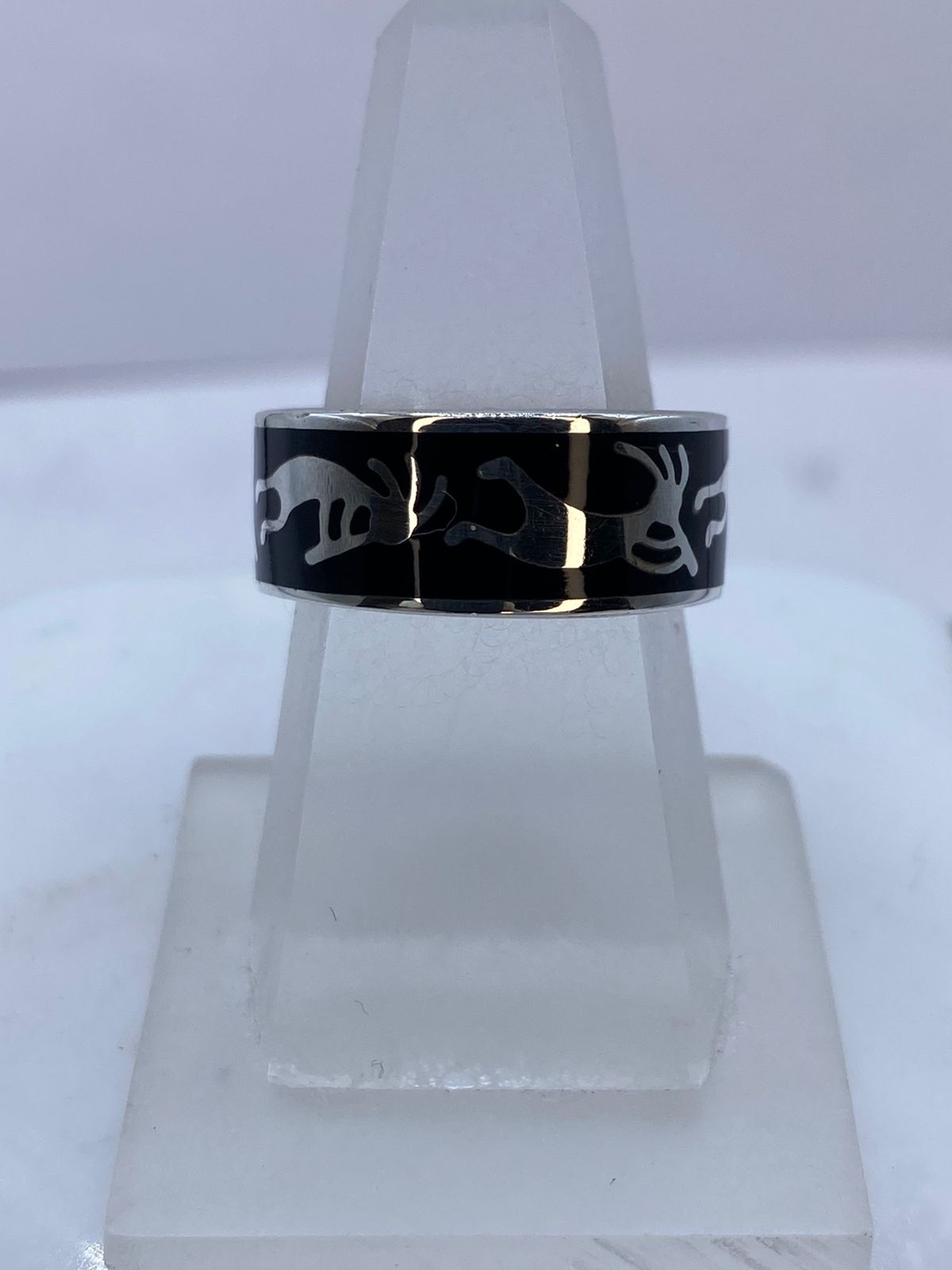 Anillo Escena Ancestral de Plata .925 con Obsidiana Negra