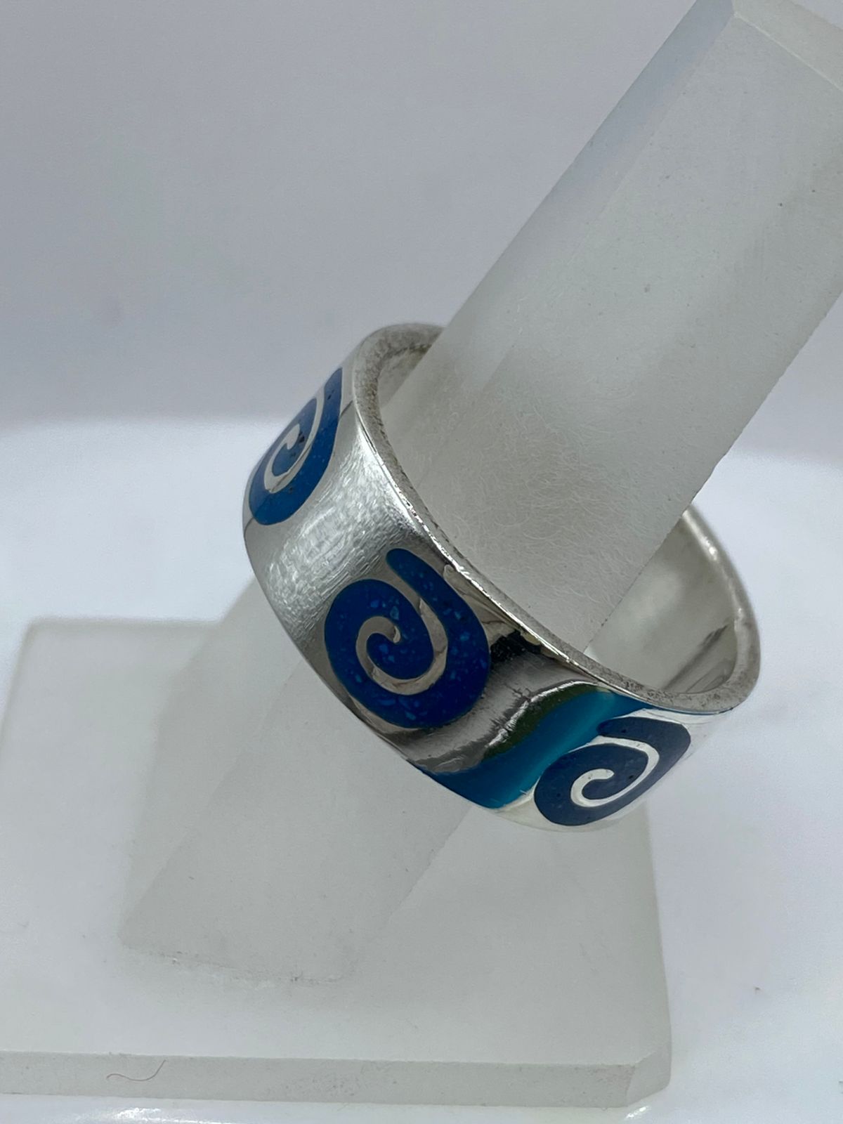 💙🌀 Anillo Espiral Marina en Plata .925 con Turquesa Natural