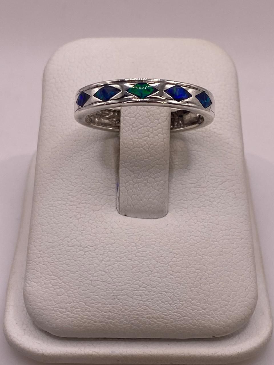 Anillo con Figuras de Rombo  Plata 950 con Ópalo de Fuego