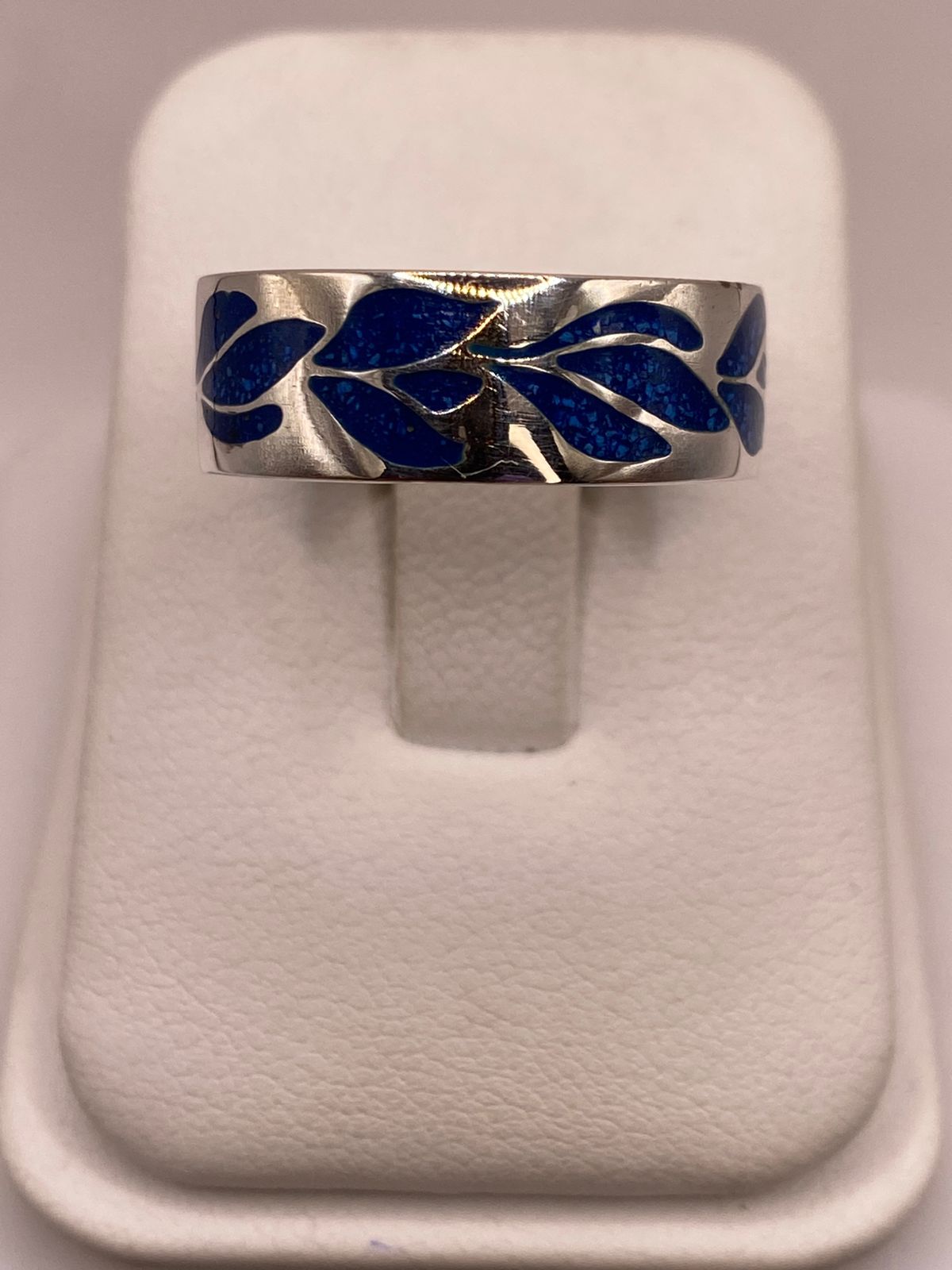 🌿 Anillo Floral Azul de Plata .925 con Incrustaciones