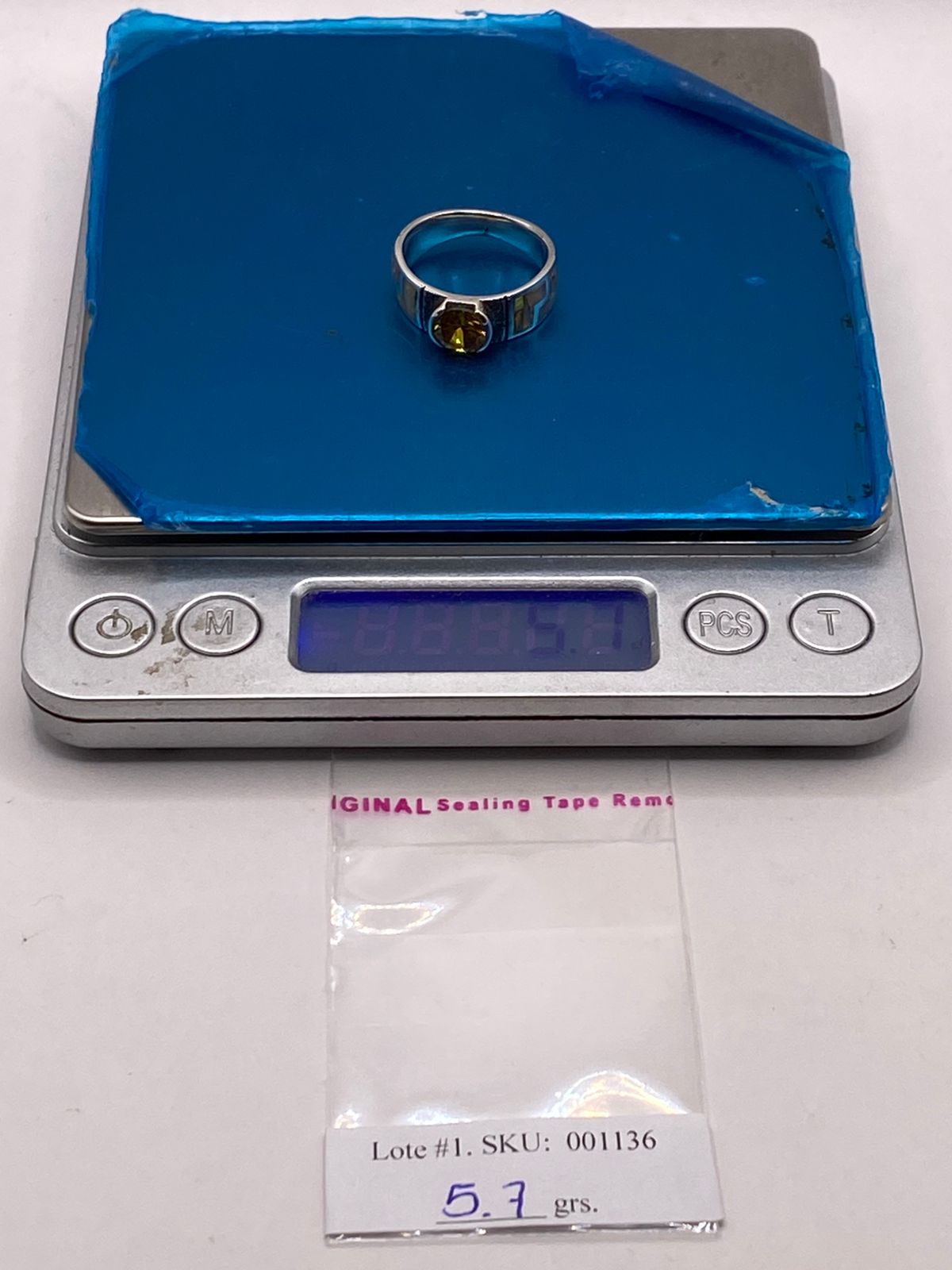 Anillo Geométrico con Ópalo de Fuego y Zirconia Amarilla en Plata .950