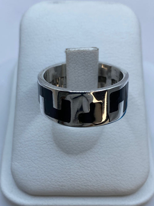 Anillo Geométrico de Plata .925 con Obsidiana Negra