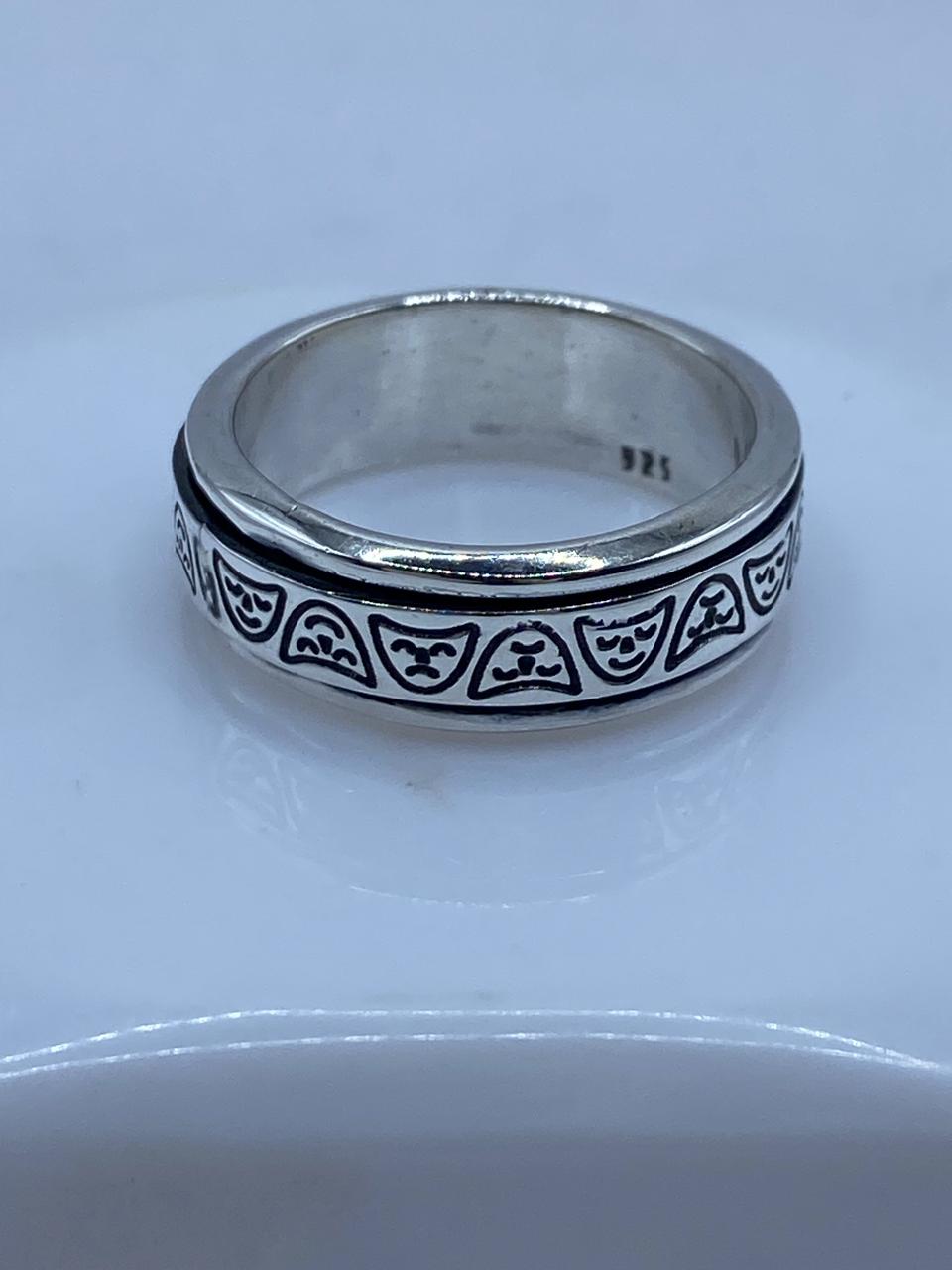 🎭 Anillo Giratorio de Plata 925 con Máscaras Teatrales