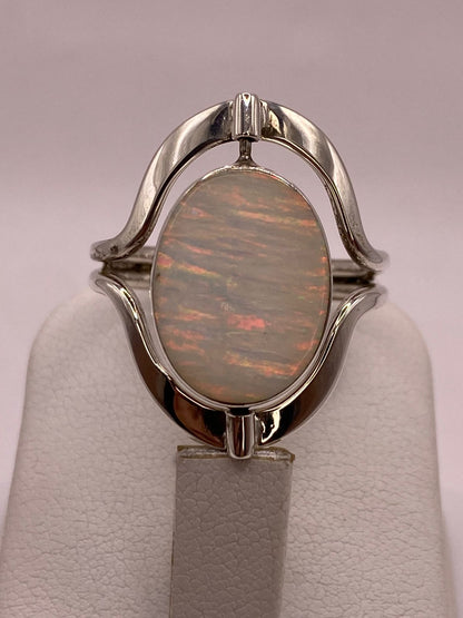 Anillo Giratorio Doble Vista con Ópalo de Fuego — Plata Ley 925, vista de detalle