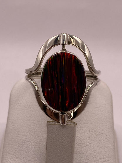 Anillo Giratorio Doble Vista con Ópalo de Fuego — Plata Ley 925, sello de autenticidad Plata Ley .925