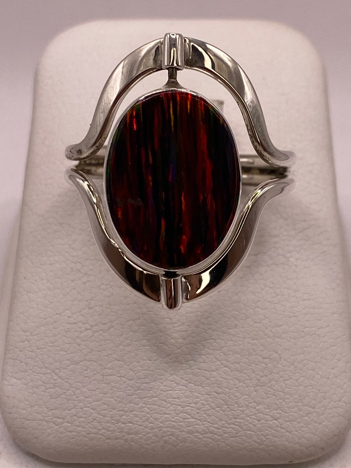 Anillo Giratorio Doble Vista con Ópalo de Fuego — Plata Ley 925