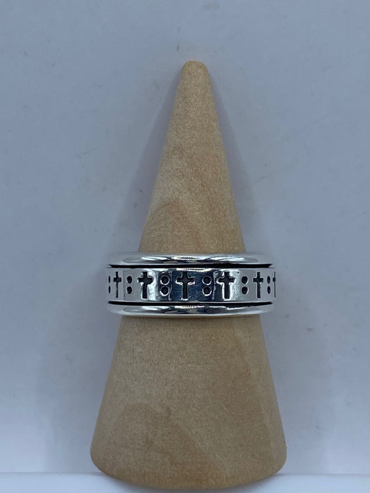 💍✝️ Anillo Giratorio de Plata 925 con Diseño de Cruces