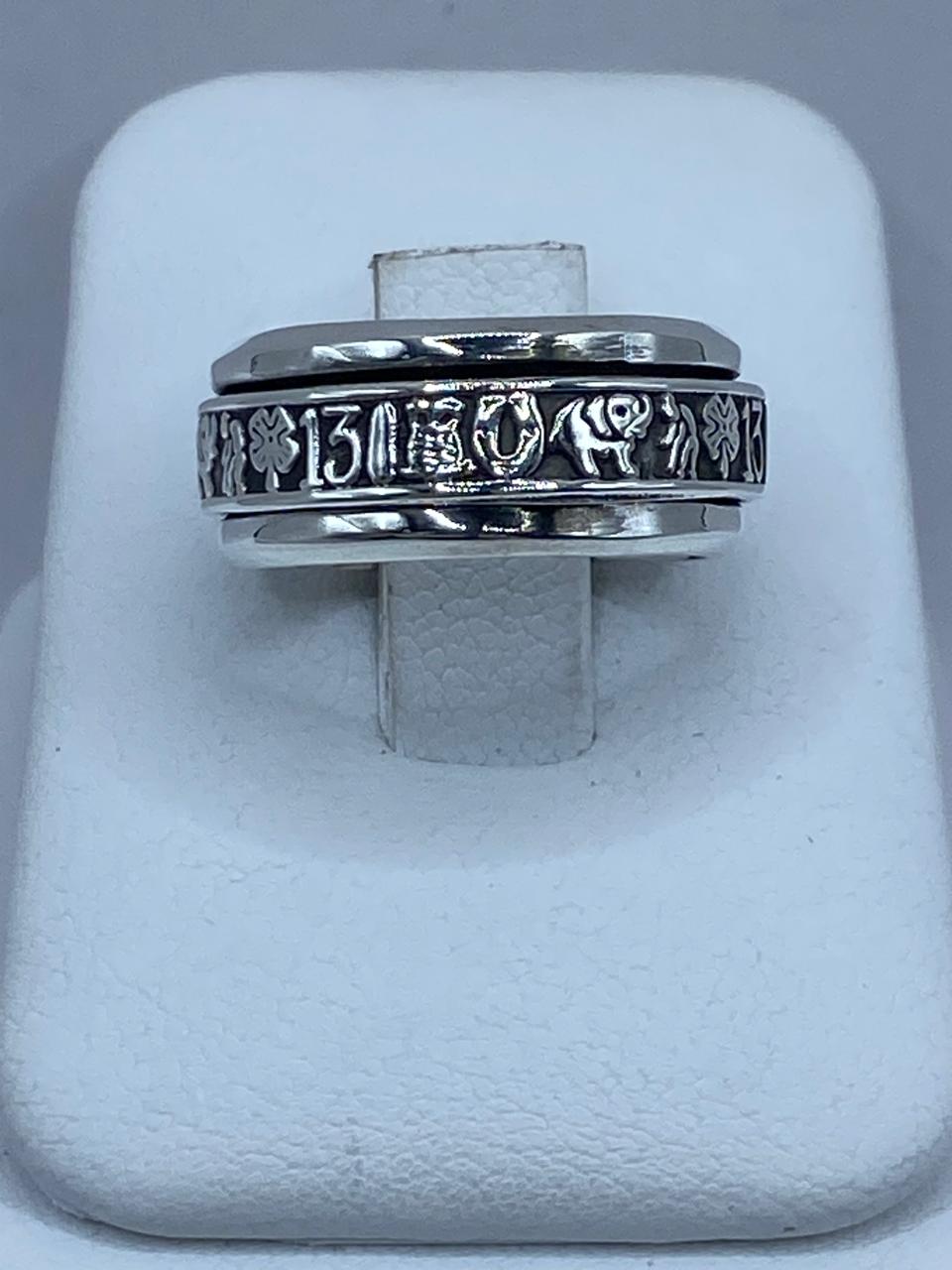 Anillo Giratorio de Plata Esterlina 925 con Símbolos de la Suerte