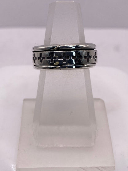 Anillo Giratorio de Plata .925 con Cruces Caladas — vista lateral