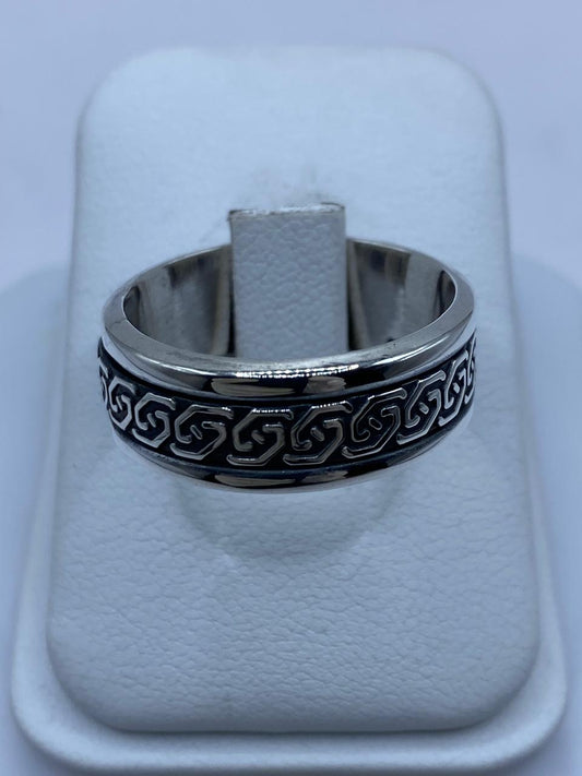 Anillo Giratorio de Plata 925 con Diseño Geométrico Clásico — vista lateral