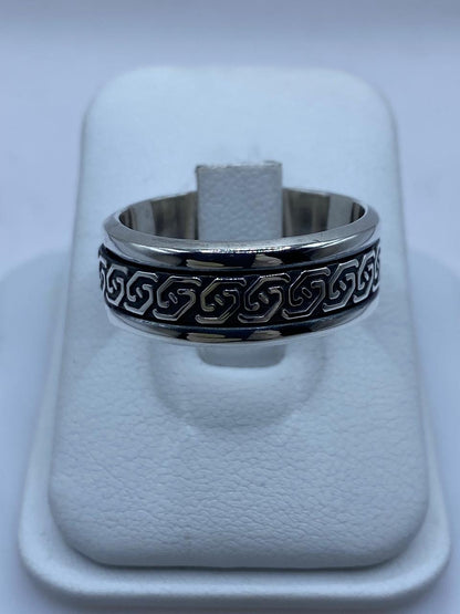 Anillo Giratorio de Plata 925 con Diseño Geométrico Clásico, vista frontal