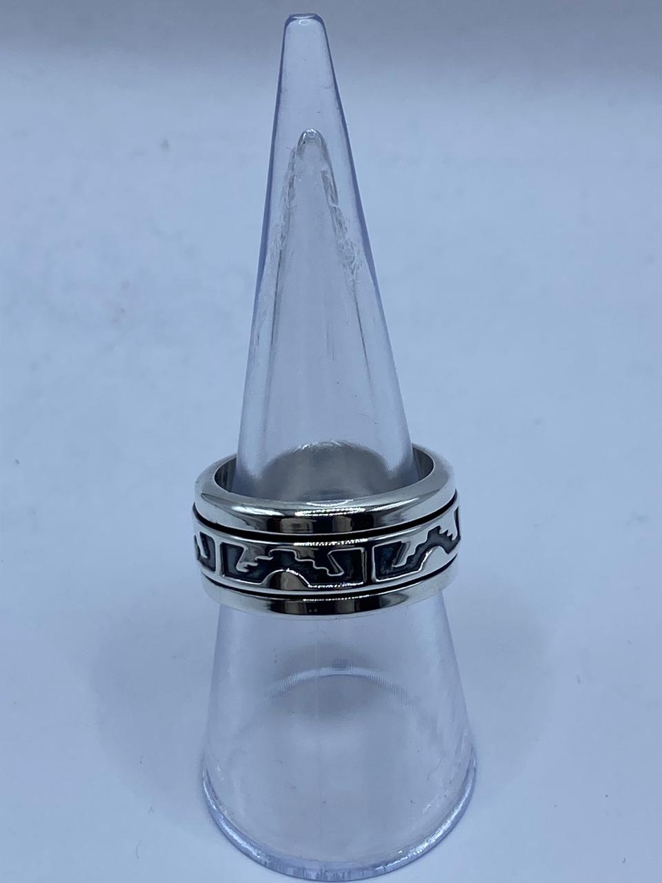 💍 Anillo Giratorio de Plata 925 con Diseño Geométrico Prehispánico