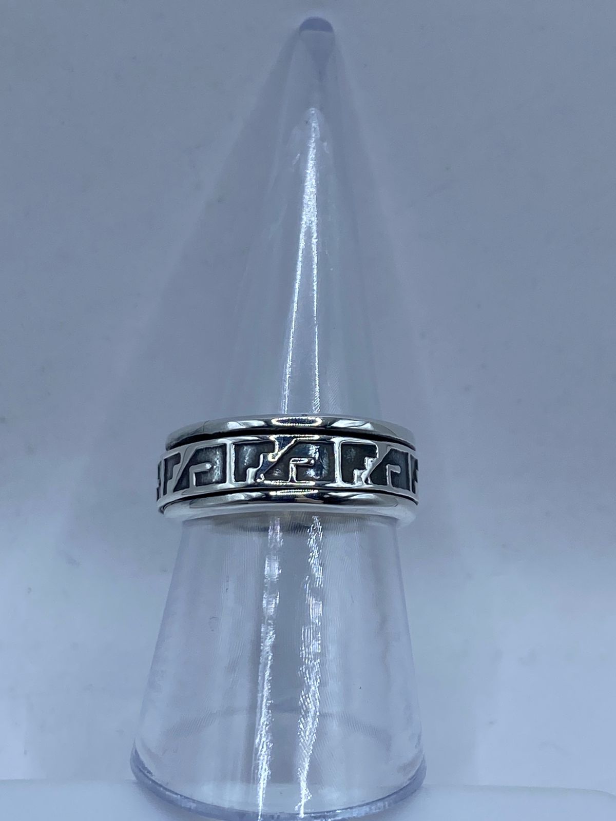 💍 Anillo Giratorio de Plata 925 con Diseño Geométrico Tribal