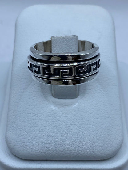 Anillo Giratorio de Plata 925 con Diseño Greca Clásica, vista lateral