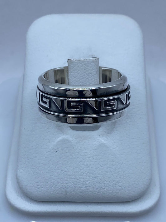 💍✨ Anillo Giratorio de Plata 925 con Diseño Greca Clásico