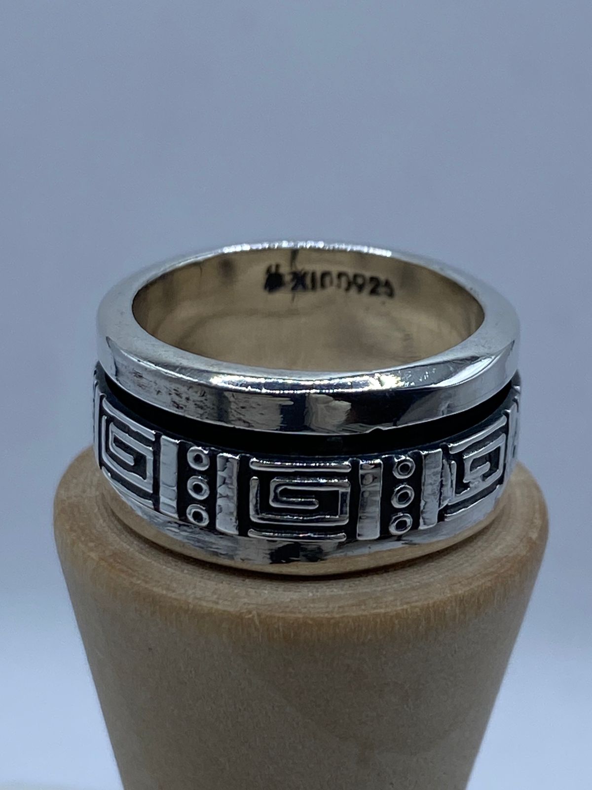💍 Anillo Giratorio de Plata 925 con Diseño Greca Geométrica