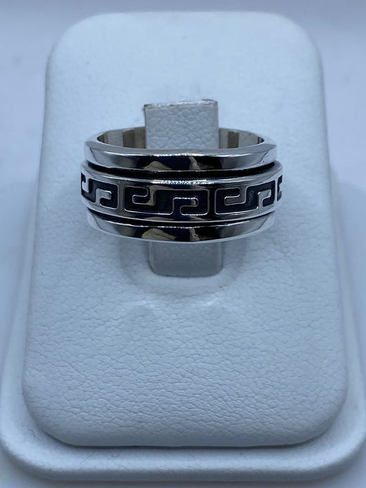 🔁 Anillo Giratorio de Plata 925 con Diseño Greca Clásica
