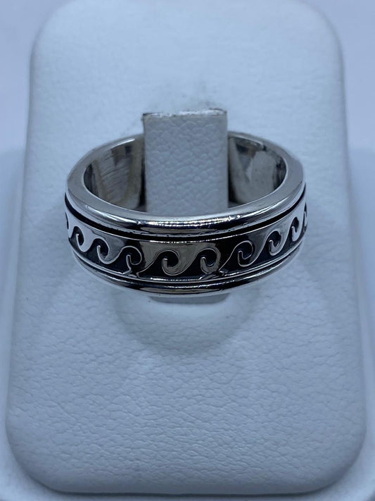 💍 Anillo Giratorio de Plata 925 con Diseño de Olas Clásicas