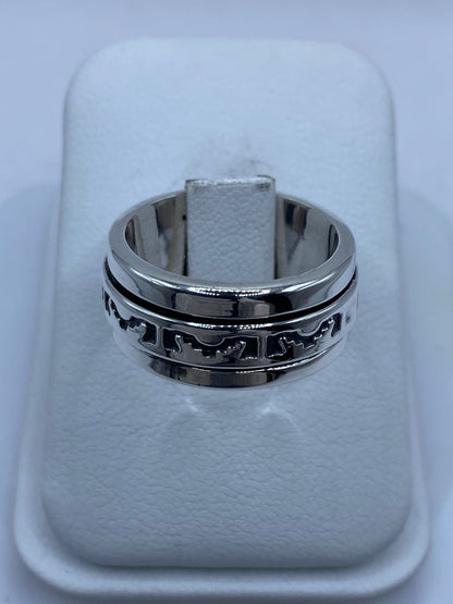 Anillo Giratorio de Plata 925 con Diseño Tribal Calado, sello de autenticidad Plata Ley .925