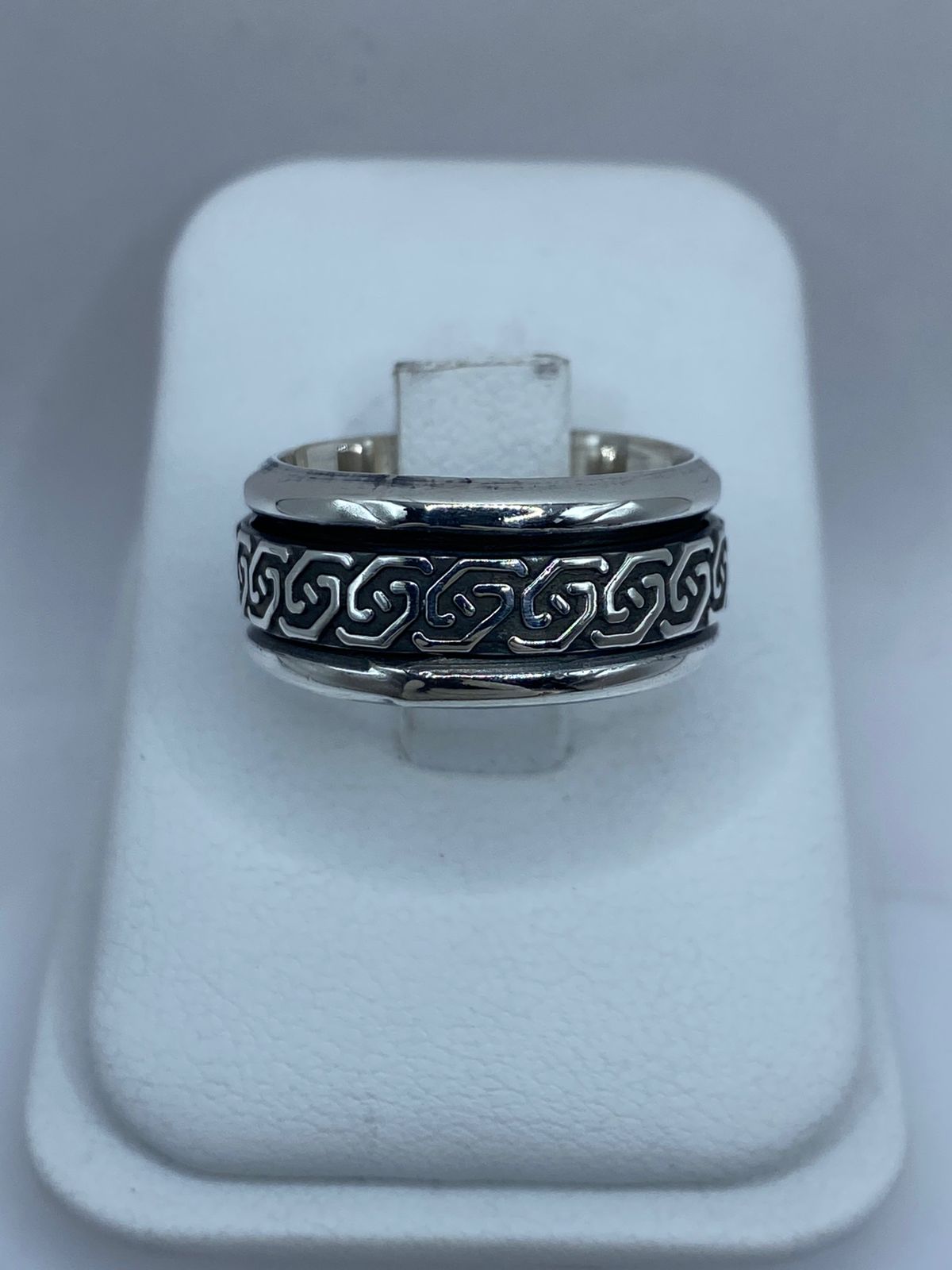 🔁 Anillo Giratorio de Plata 925 con Diseño Greca Clásica