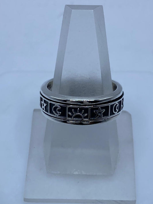 💍 Anillo Giratorio de Plata 925 con Diseño Sol, Luna y Estrell