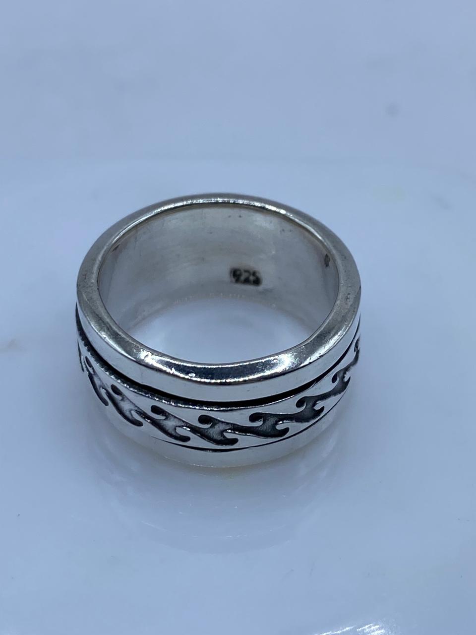 Anillo Giratorio Plata .925 Diseño Tribal Abstracto