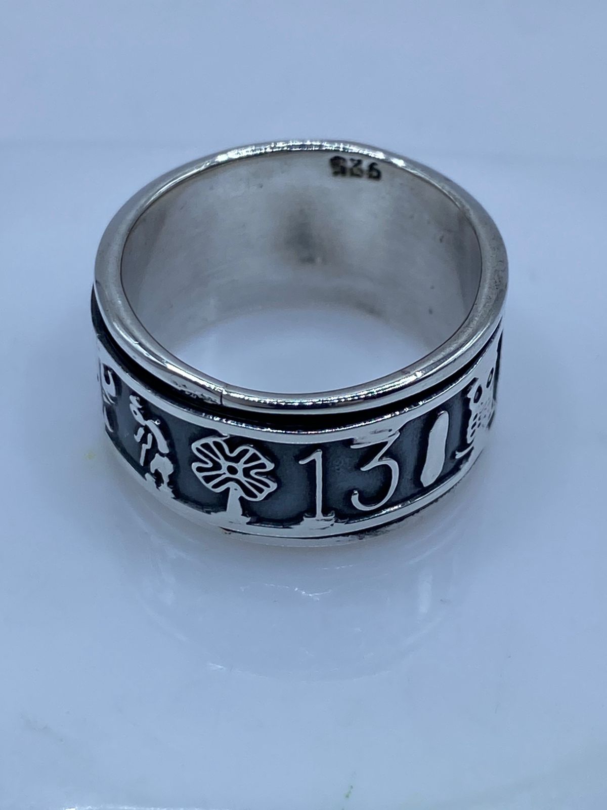 💍🔢🐘 Anillo Giratorio de Plata 925 con Elefantes y Número 13
