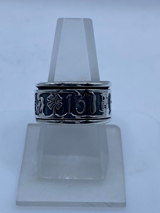 💍🔢🐘 Anillo Giratorio de Plata 925 con Elefantes y Número 13