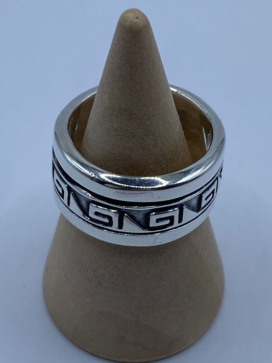 🌀 Anillo Giratorio de Plata 925 con Greca Geométrica
